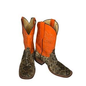 Cowtown Eastern Diamondback rattle snake cowboy boots orange shafts Mens 8.5 D